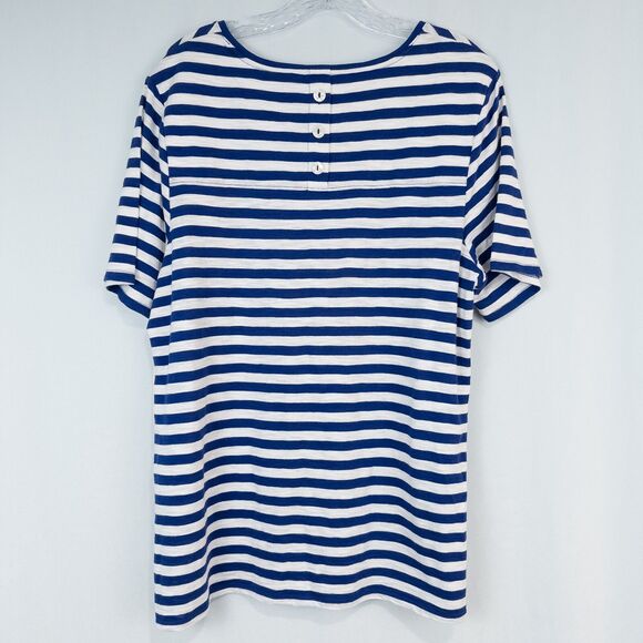 Chicos Cotton Slub Stripe Button Back Tee Womens 2 (L) Seafaring Blue Nautical - Picture 2 of 15